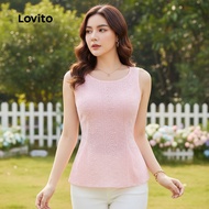 Lovito Atasan Kasual Wanita Bordir Carvedout Musim Semi/Panas Pink L155ED539