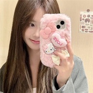 手机壳 phone case 毛绒蝴蝶结KT猫苹果14/15ProMax手机壳iPhone13/11/12/XR/7/8Plus 热卖 现货  Stock Ready 6.9