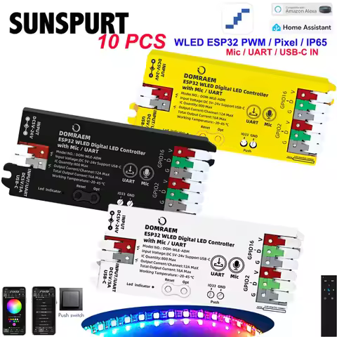 ESP32 WLED LED Controller Built in Microphone DIY Dynamic Mode PWM 5IN1 UART Type-C Download App Con