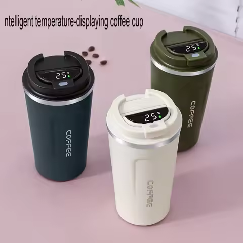 New Intelligent Temperature Measurement Stainless Steel Coffee Cup Thermos Cup Solid Color Gradual C