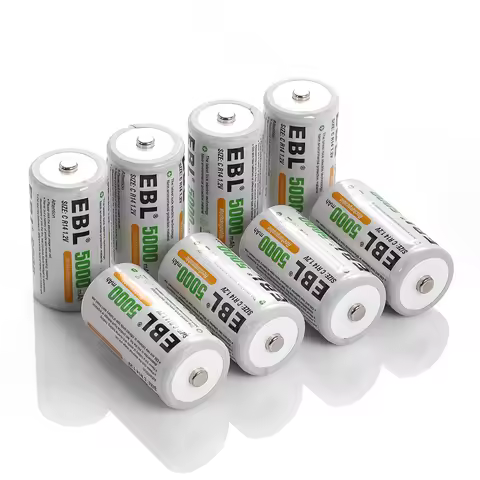 EBL C Size Rechargeable Batteries 1.2V Ni-MH 5000mAh Battery R14 C Cell High Energy For Flashlight,V