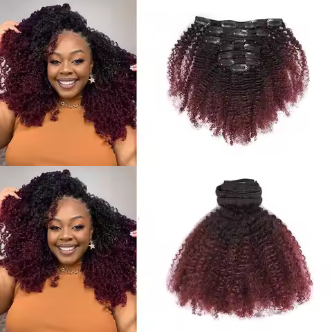 8-24 Inch 1B/99J Ombre Afro Kinky Curly Clip In Human Hair Extensions 100% Human Hair Clip In 120g 8