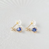 鑽石 藍寶石 耳環 K金 日本製造 耳夾耳環