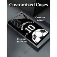 1pc Customizable Name/Lucky Number With Football Pattern Design, Black High-Definition Glass Materia