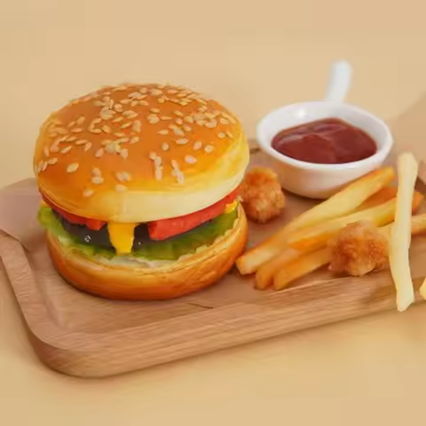 PU simulation burger model simulation food waste food giant bread fake sesame beef burger packaging 