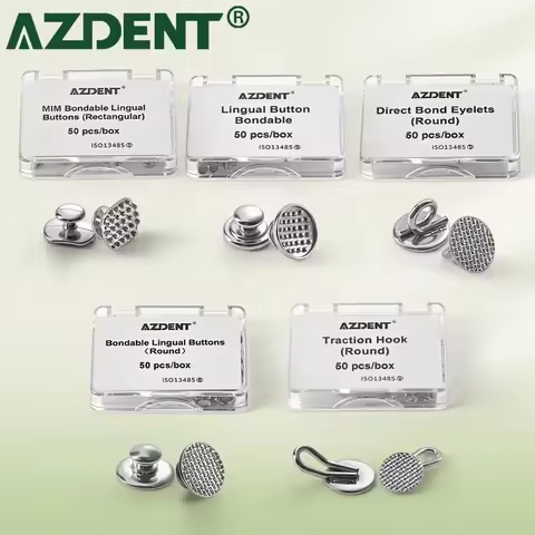 AZDENT 50Pcs Dental Orthodontic Metal Lingual Buttons with Round Rectangular Mesh Base Dental Orthod