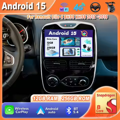 Car Radio Android 15 For Renault Clio 4 BH98 KH98 2012 -2016 Viedo Player BT 5G WIFI DVD Navigation 