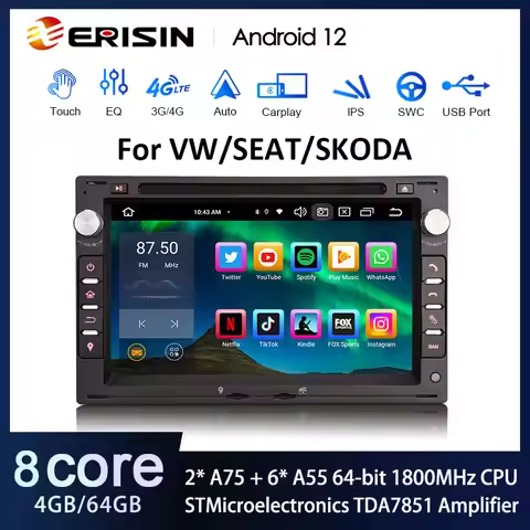 Erisin ES8586V Android 13 Car DVD Radio Wireless CarPlay Android Auto Stereo For VW Passat B5 MK4 MK