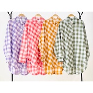 KEMEJA KATUN Basic checkered cotton oversize shirt lontop Ld124cm casual hem blouse top kampun9an sh
