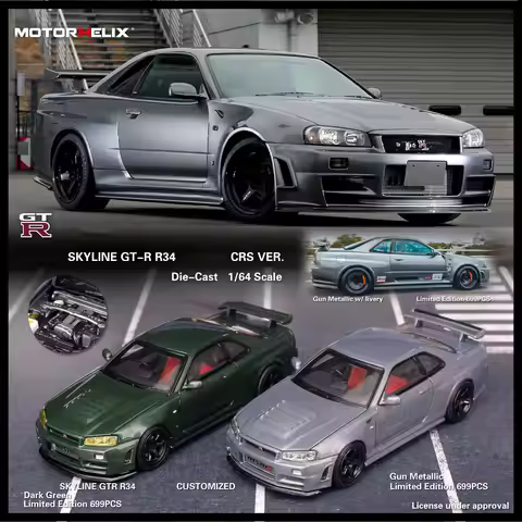 MH In Stock 1:64 SKYLINE GTR R34 Z TUNE CRS VER Opened Hood Diecast Diorama Car Model Collection Min