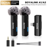 BOYA BOYALINK A1/A2 Wireless Lavalier Microphone for iPhone /Android/Camera/DSLR/iPhone 15,With 3.5mm TRS USB-C Lightning Adapters,Noise Cancellation,100m Range For PC Interviews, Vlogs, Live-Streaming