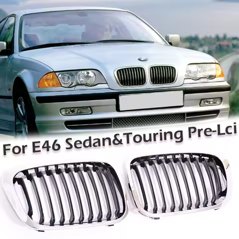 Single Slat Gloss Matte Black Chrome M Color Grille Grill For BMW 3 Series E46 4 Door Sedan Saloon T