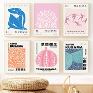 Abstract Matisse Colour Print Canvas Painting Yayoi Kusama Living Room Hallway Wall Art Pink and Blu