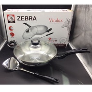 ZEBRA VITALUX 28CM 3PLY WOK WITH GLASS LID + TURNER