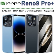 สมาร์ทโฟน OPPQ Reno9 Pro+ 5G 6.7นิ้ว+HD เมนูภาษาไทย โทรศัพท์มือถือ รองรับ2ซิม Smartphone 4G/5G 24MP+48MP แรม16GB รอม512GB โทรศัพท์ถูกๆ Android12.0 โทรศัพท์ Mobile phone แบตเตอรี่ใหญ่ 6800mAh มือถือราคาถูกๆ โทรศัพท์สำห รับเล่นเกม โทรศัพท์ Reno9 PRO+ Smartp