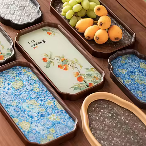 New Design Small Tea Tray with Quince-Shaped Glass Home Kungfu Tea Sets Tea Tray Decorative Fruit Pl