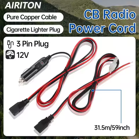CB Radio 3-Pin Plug Power Cord 2-Wire Cable 15M/59Inch With 12V Cigarette Lighter for 880FM Cobra 25