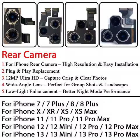 Back Rear Camera For iPhone 7 8 Plus 11 12 13 Pro Max 12 13 Mini Back Camera Rear Main Camera For iP