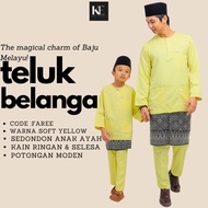 Baju Melayu Teluk Belanga Soft Yellow Sedondon Dewasa dan Budak  Lelaki Baju Raya 2024