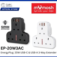 MYMOSH EP-20W3AC 6-IN-1 3-WAY WALL ENERGYPLUG OUTLET EXTENDER WITH 20W USB-C  & USB-A PD/QC FAST CHA