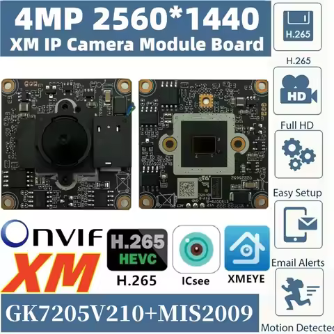 4MP GK7205V210+MIS2009 IP Camera Module Board 3.7mm Mini Lens IRCut 2560*1440 ONVIF XMEYE ICsee Face