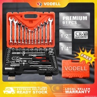 VODELL 61pcs Combination Socket Wrench Ratchet Spanner Tools Set Box Spark Plug Sepana Alatan 工具套装