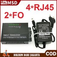 Media Converter 10/100 Switch 2 Fiber Optic SC A B 4 RJ45 Transceiver