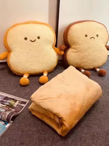 Cartoon Toast Two-In-One Office Nap Pillow Blanket Foldable Soft Plu Square Cuion Core Hollow Cotton