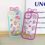 （Great. Cell phone case）Bowknot Three-Dimensional Epoxy Decompression Sticker Gemini Cinnamon Dog Unicorn iPhone 13 11 12 Pro MAX Xs XR Phone Case Soft