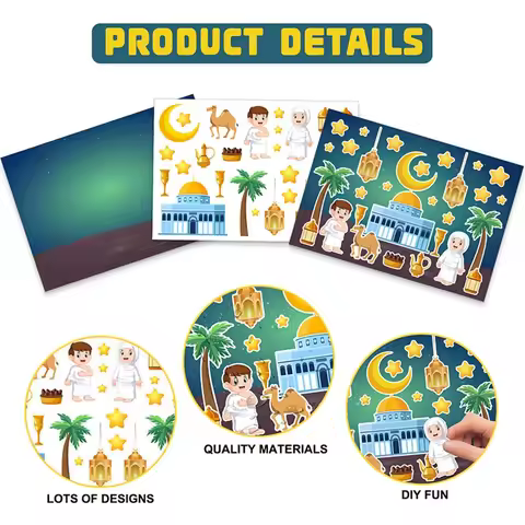 Cartoon DIY Moon Stickers Party Gift Label Stickers Set for Middle East Ramadan Eid Al-Fitr Festival