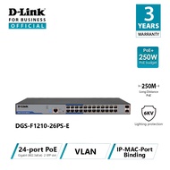 D-Link DGS-F1210-26PS-E 250M 24 Port Gigabit Network Switch with 2 SFP PoE Total Power Budget 250W f