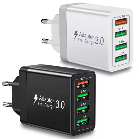 EU Plug 4-Port USB-A Wall Charger Adapter, 40W QC3.0 Fast Charging Block Phone Chargers For iPhone H