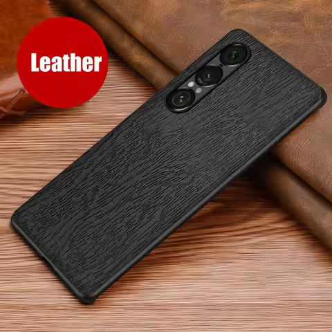 Wood Texture Leather Shockproof Case For Sony Xperia 1 VII Soft Frame Protection Cover Xperia 1 VI S