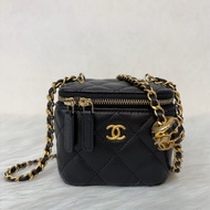 CHANEL AP1447 MINI vanity 黑色羊皮金鍊核桃金球 方盒子金球包小廢包化妝箱斜背包肩背包鍊帶可調