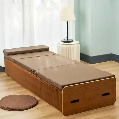 3 in 1 Kraft Paper Folding Bed Bedroom Furniture Rollaway Guest Single Bed Fold Out Bed with Thick M
