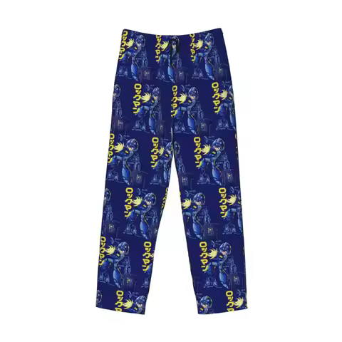 Custom Megaman Video Game Mega Man Pajama Pants Men Sleepwear Sleep Lounge Bottoms with Pockets