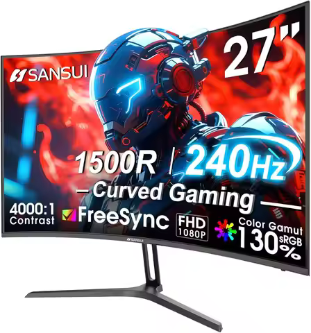 27 Inch Curved 240Hz Gaming Monitor, FHD 1080P, 1500R Curve, HDR, FreeSync, HDMI DP Ports