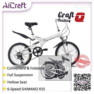 [SG STOCK] 🍀 Craft-Q Foldable Bike 6-Speed 20-Inch Portable Lightweight Single-Fold Bicycle Convenient Bus MRT Adult