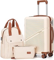 Carry On Luggage 22x14x9 Airline Approved, Beige, Carry On Luggage With Backpack