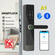 TTLOCK A1 Bluetooth Digital Smart Lock 5 in 1 With 6068 Lock Mortise Colour Black Tempered Glass