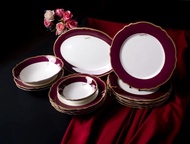 Vantage Dinner Set Embossed Floral Maroon