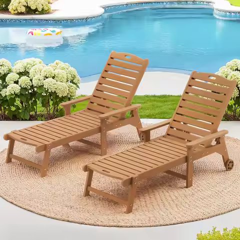 Outdoor Chaise Lounge Chairs Set of 2, HDPS Chaise Lounger, 5 Positions Adjustable Lounge Chairs, Po