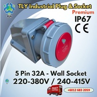 TLY IP67 CE Industrial Wall Socket 5 Pin 32Amp 220V - 380V / 240V - 415V