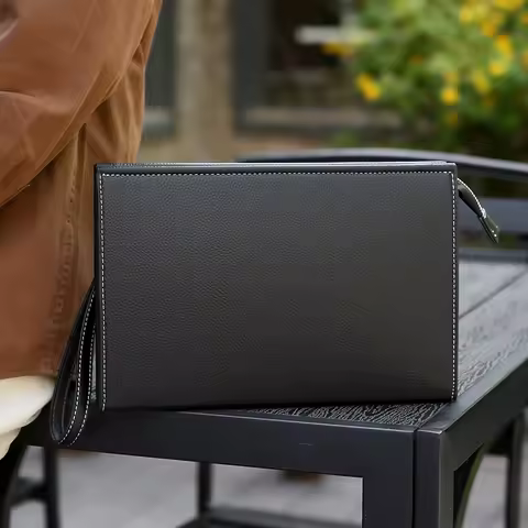 2026 New Men's Business Casual Black Leather Clutch Bag Fashion Envelope Bag Wallet Phone Bag Large 