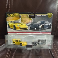 Hot Wheels Premium 2 Pack Porsche 993 GT2 Yellow / Porsche 718 Cayman GT4 Gray