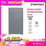 TCL ตู้เย็น 1 ประตู ขนาด 3.2 Q สีเงิน/ขาว จัดส่งฟรี รับประกัน 10 ปี รุ่น RT90XFSDG พร้อมแผงควบคุมอุณหภูมิ เหมาะกับออฟฟิศ ห้องนอน หรือห้องครัว