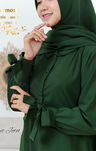 Set Abaya dan Khimar jumbo hermosa bahan wolfis polos warna hijau botol-set Abaya polos ijo botol