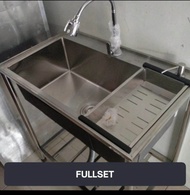 Bak cuci piring kotak 1 lubang full set kitchen sink full stainless portable wastafel ukuran 7545 su