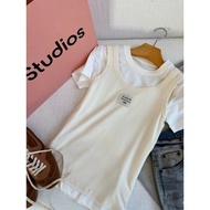 ONEONE2025  | Acne Studio*s Letter Printing1996Short Sleeve Vest Fake Two-Piece Top