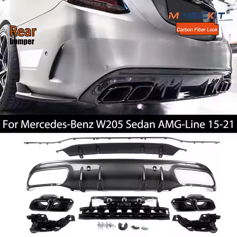 For Mercedes Benz C Class 2019-2021 W205 Sedan S205 Estate AMG-Line Sport Rear Bumper Facelift C63S 